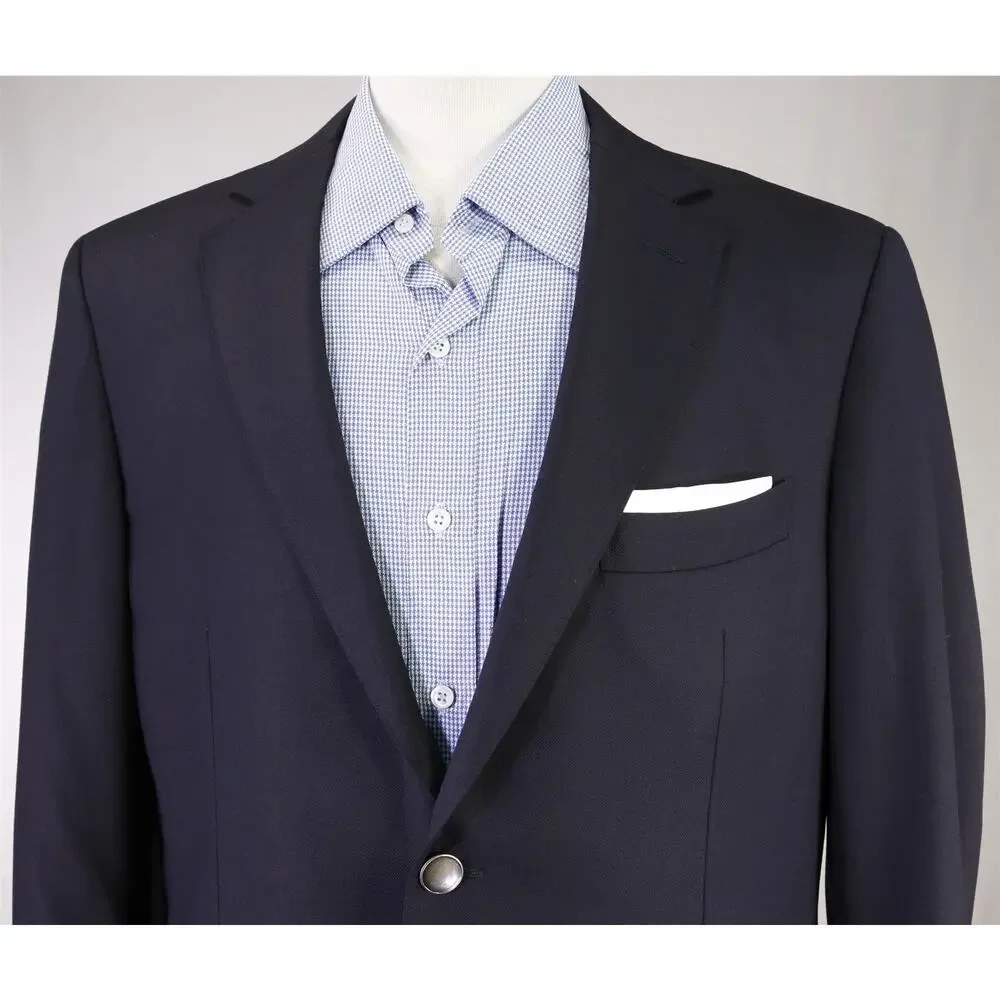 Suitsupply Custom Navy Blue Woven Metal Button 2-Btn Wool Blazer Jacket 42L